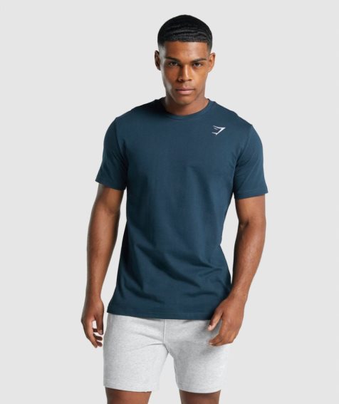 Men's Gymshark Crest T-Shirts Navy | CA 7A60DN